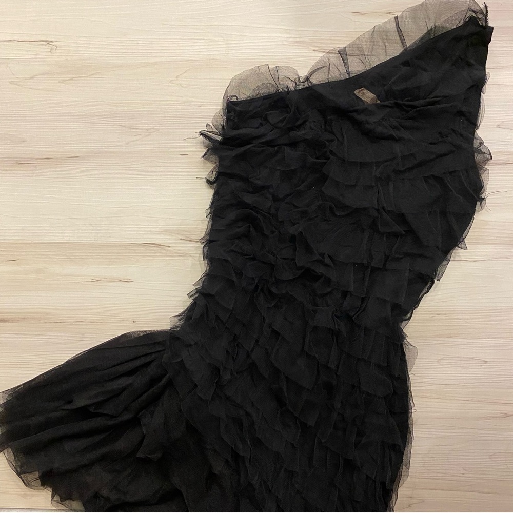 Bailey 44 Black Tulle Asymmetrical One Shoulder Mini Formal Dress